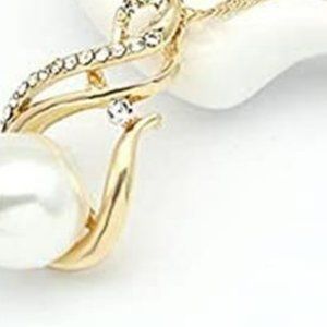 14K Gold Women Wedding Pearl Pendant Earrings